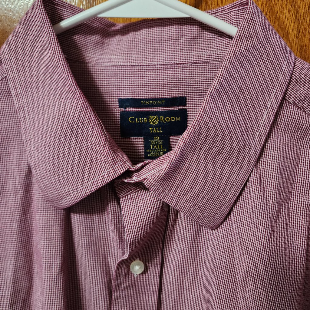 Men's 19-35/36 Club Room Tall Red/White Long Sleeve Button Down Shirt